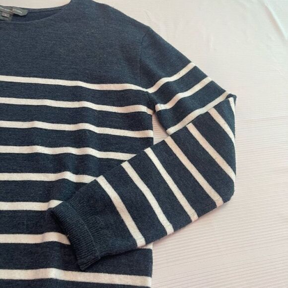 French Connection Blue White Striped Crewneck Pullover Sweater Size Small - Picture 2 of 10